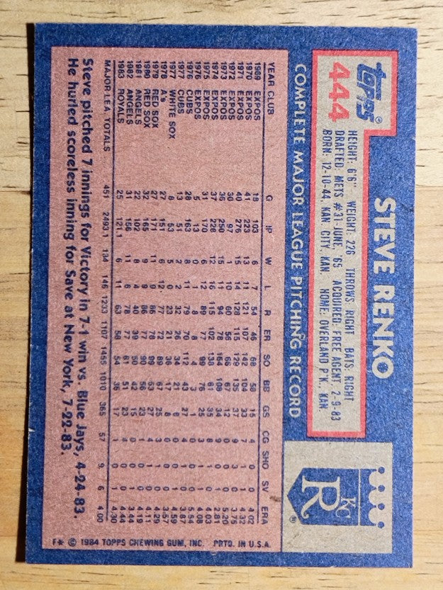 1984 Topps #444 Steve Renko
