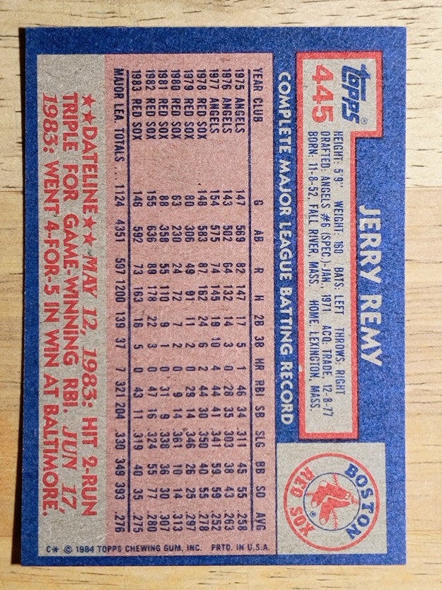 1984 Topps #445 Jerry Remy