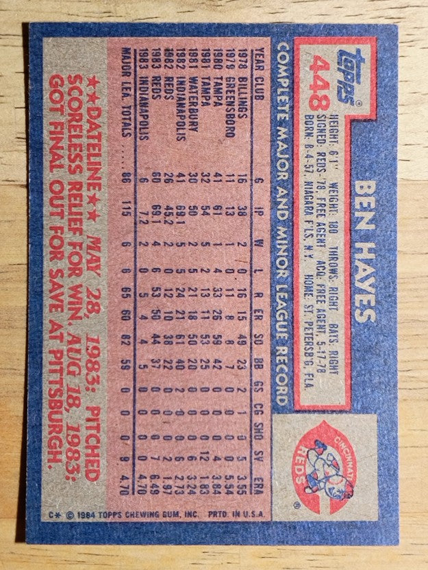 1984 Topps #448 Ben Hayes