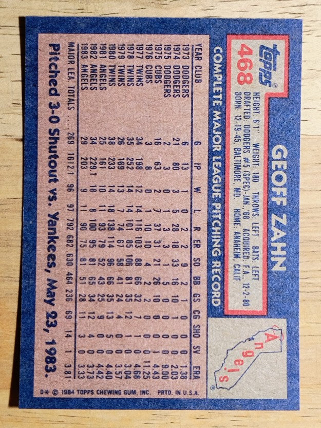 1984 Topps #468 Geoff Zahn