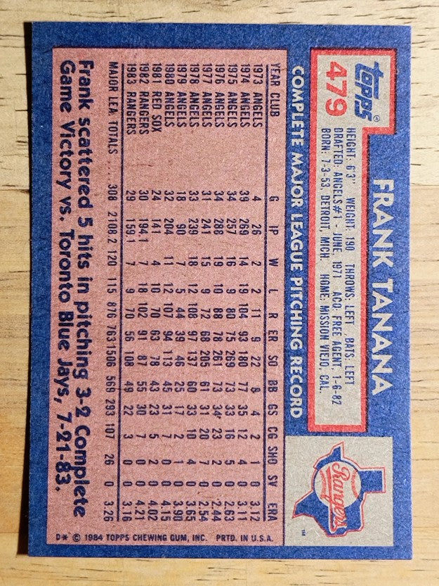 1984 Topps #479 Frank Tanana