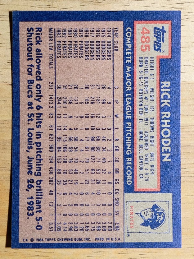1984 Topps #485 Rick Rhoden