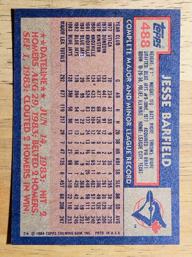 1984 Topps #488 Jesse Barfield