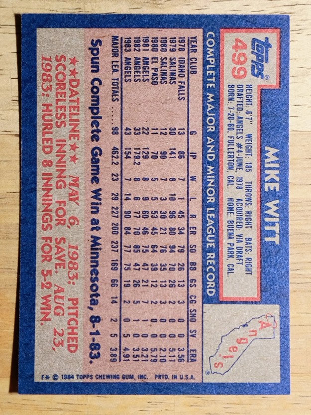 1984 Topps #499 Mike Witt