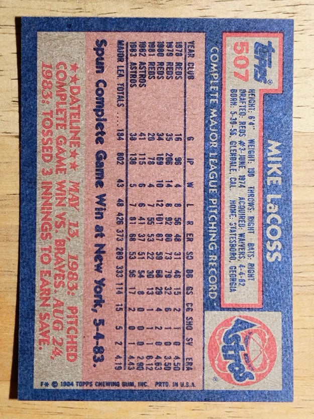 1984 Topps #507 Mike LaCoss