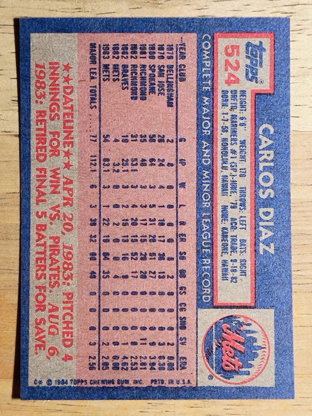1984 Topps #524 Carlos Diaz