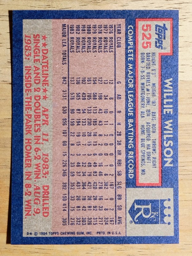 1984 Topps #525 Willie Wilson