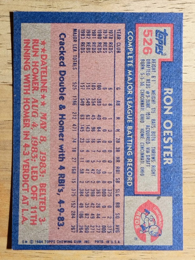 1984 Topps #526 Ron Oester