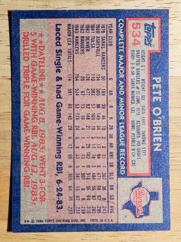 1984 Topps #534 Pete O'Brien RC