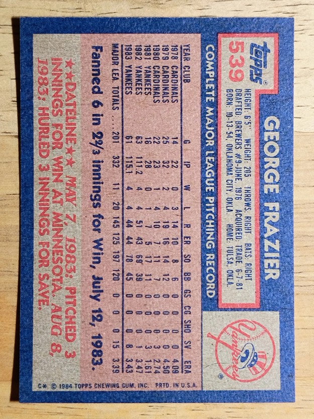 1984 Topps #539 George Frazier