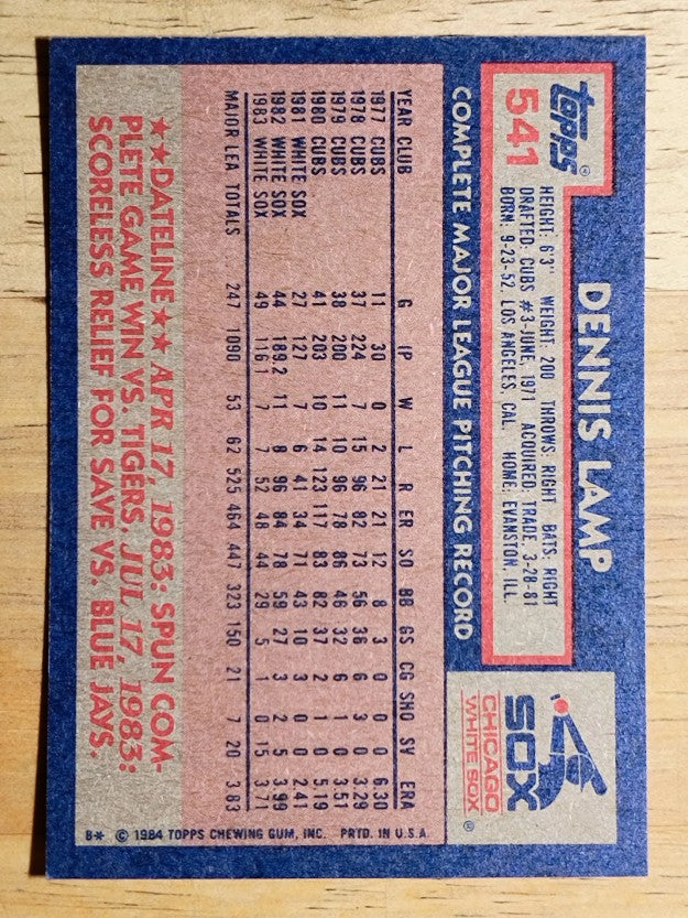 1984 Topps #541 Dennis Lamp