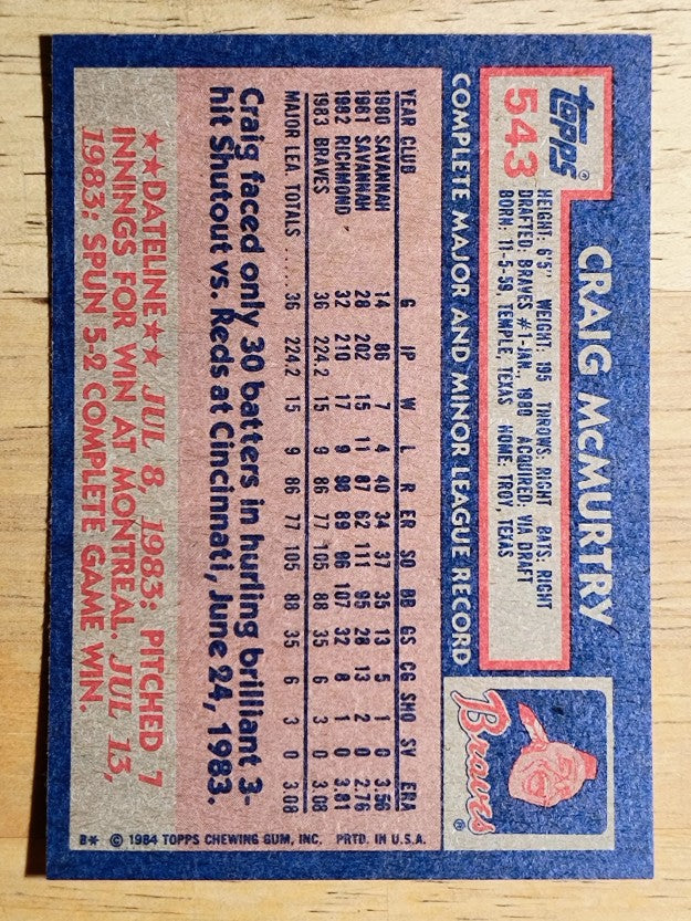 1984 Topps #543 Craig McMurtry