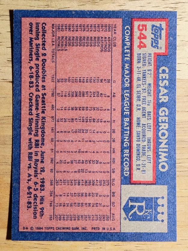 1984 Topps #544 Cesar Geronimo