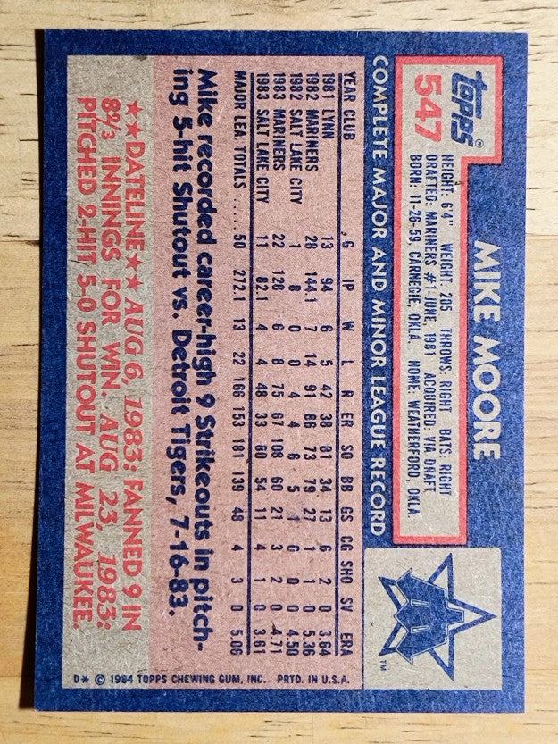1984 Topps #547 Mike Moore