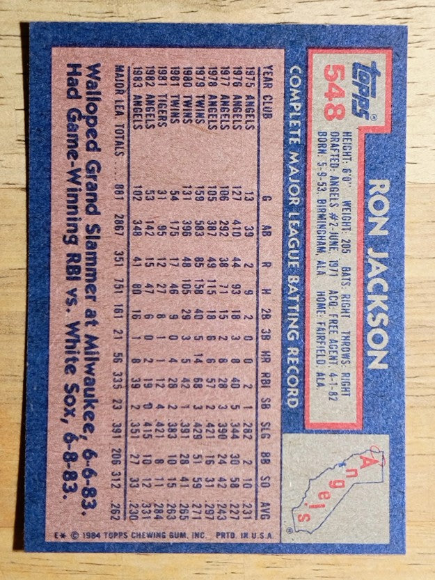 1984 Topps #548 Ron Jackson