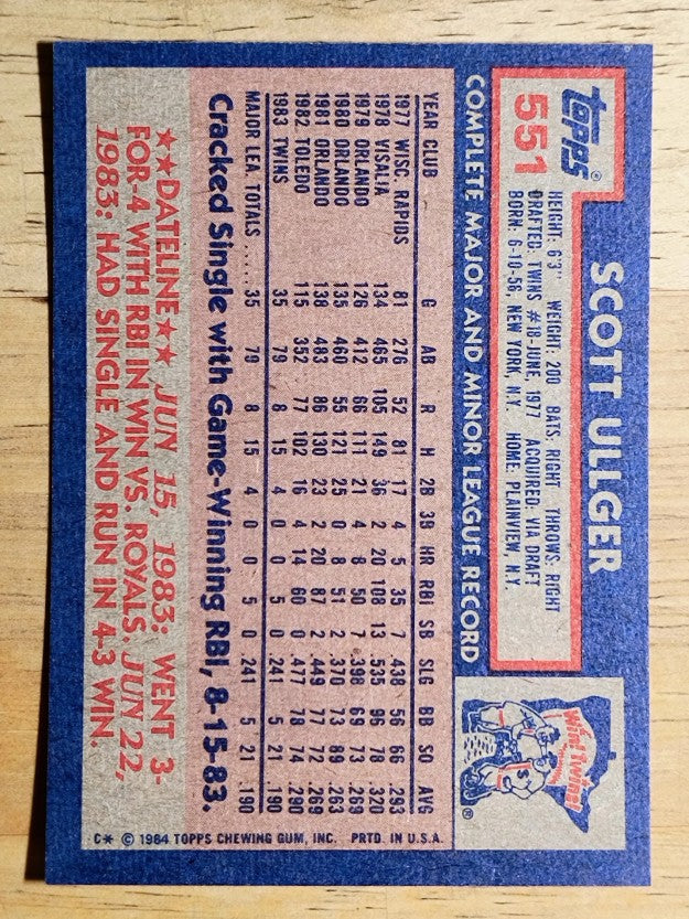 1984 Topps #551 Scott Ullger