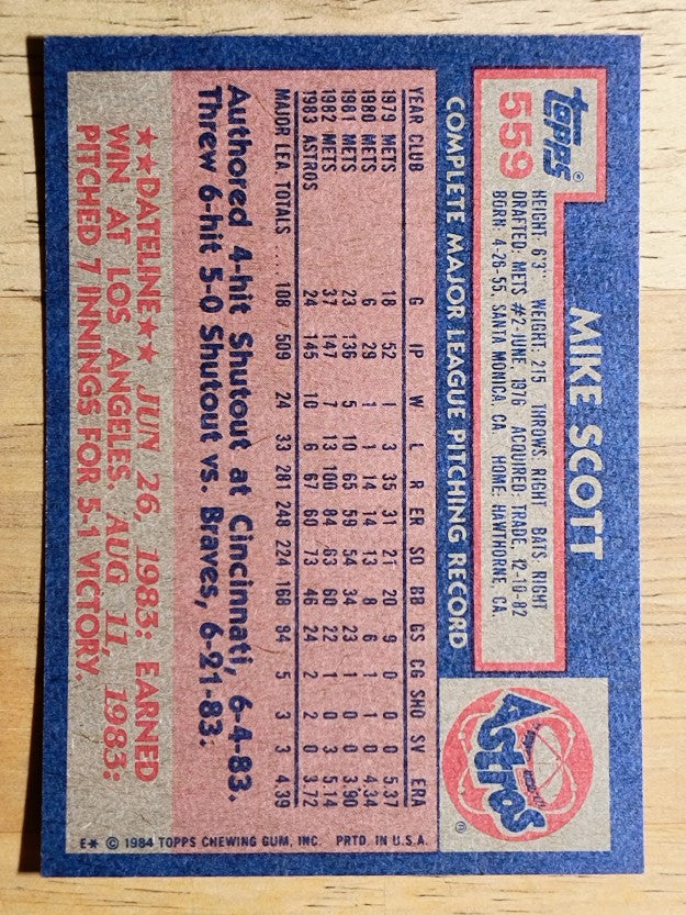 1984 Topps #559 Mike Scott