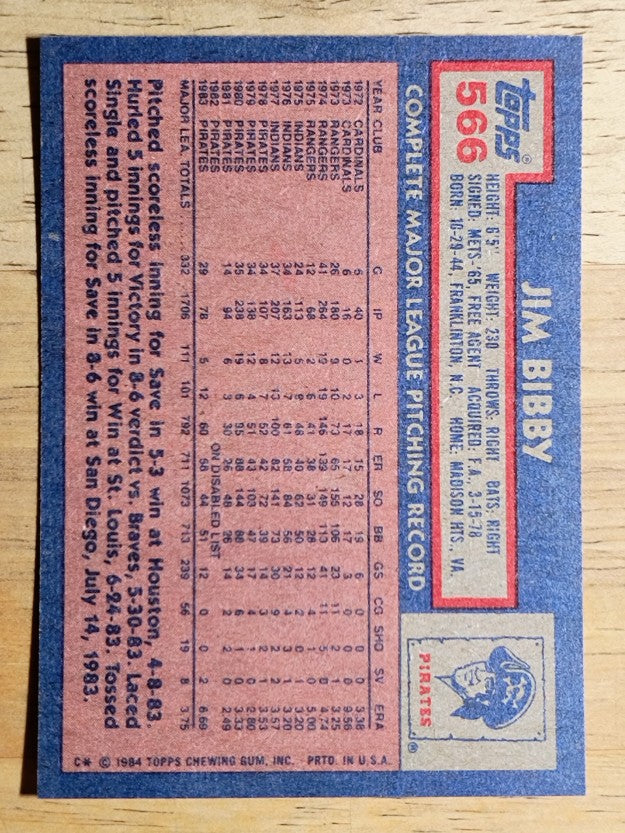 1984 Topps #566 Jim Bibby