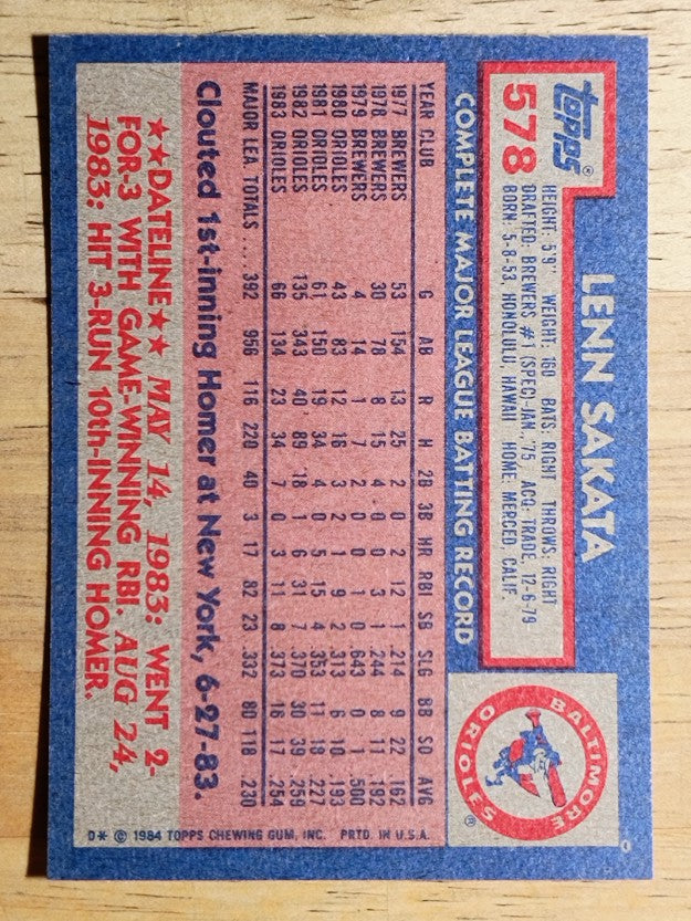 1984 Topps #578 Lenn Sakata