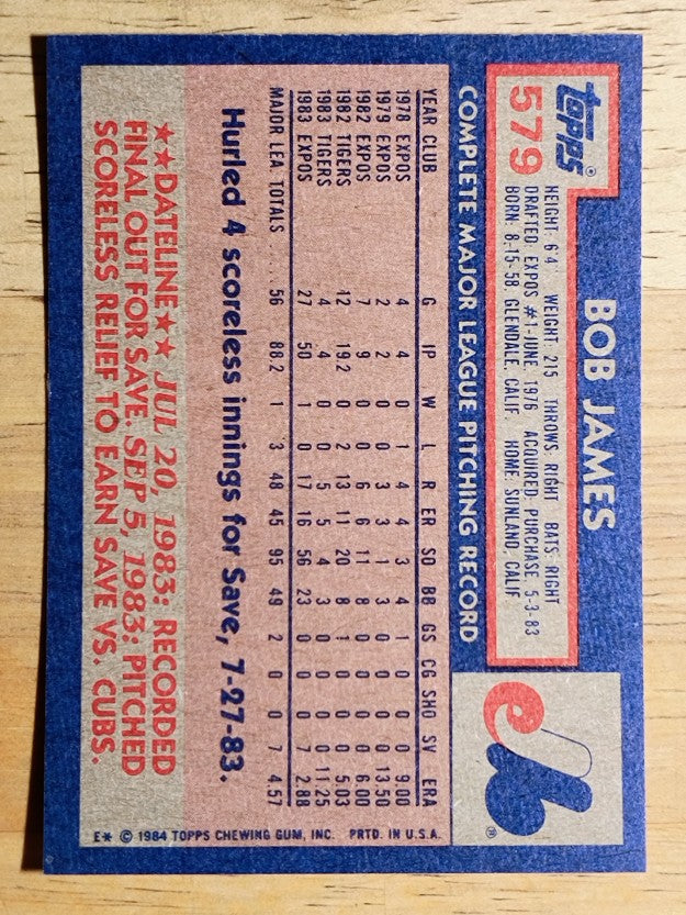 1984 Topps #579 Bob James