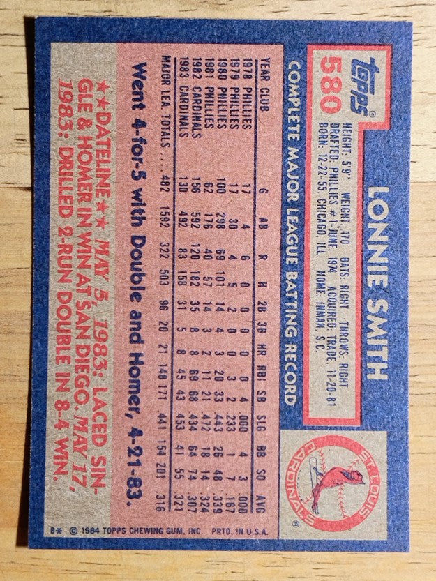 1984 Topps #580 Lonnie Smith