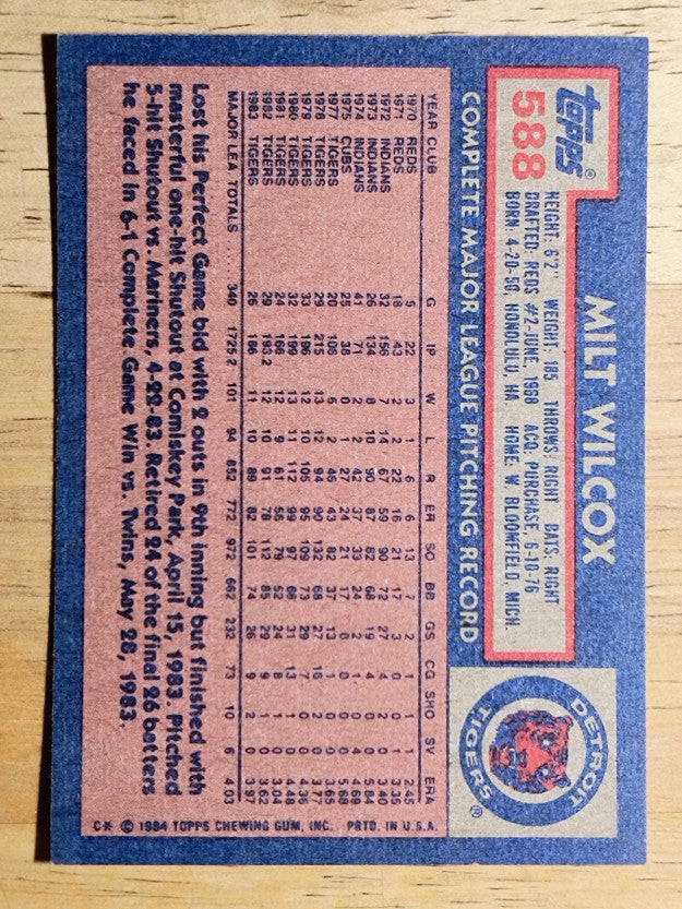 1984 Topps #588 Milt Wilcox