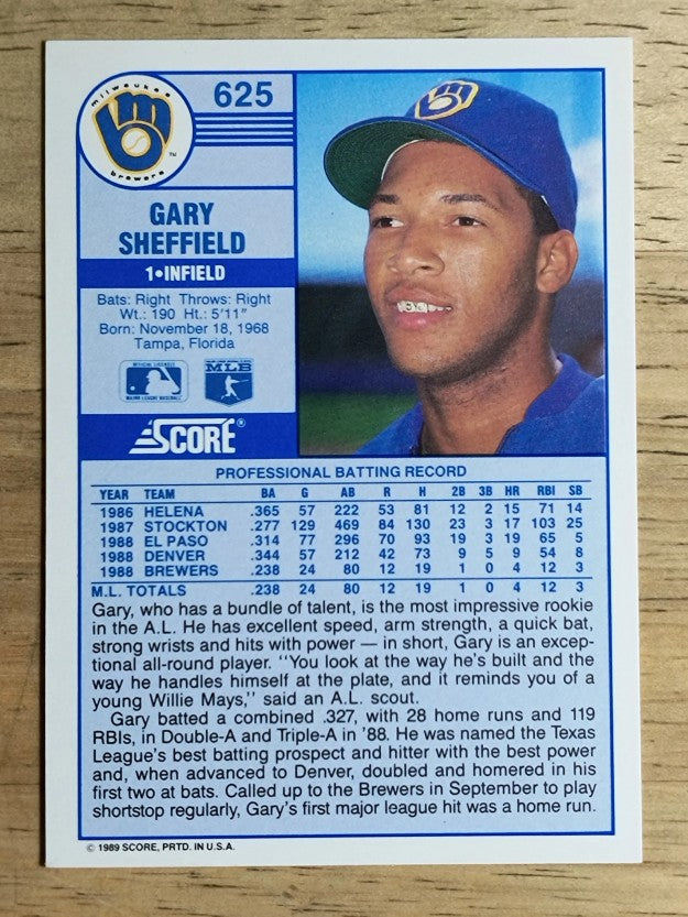 1989 Score #625 Gary Sheffield RC