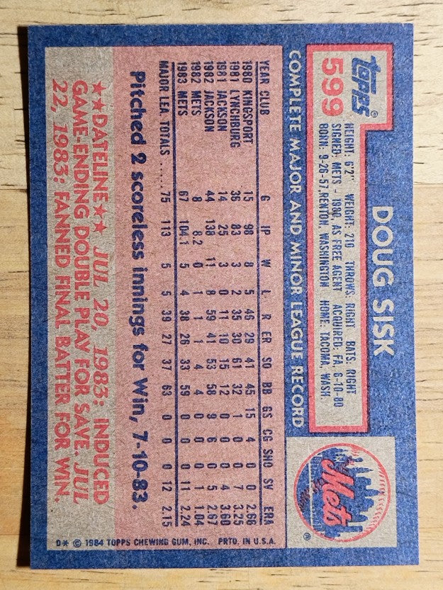 1984 Topps #599 Doug Sisk