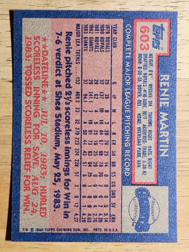 1984 Topps #603 Renie Martin