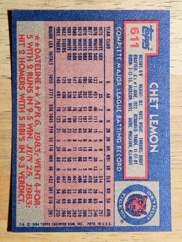 1984 Topps #611 Chet Lemon