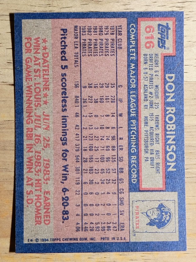 1984 Topps #616 Don Robinson