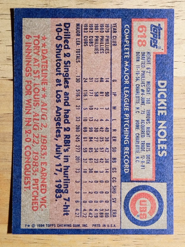 1984 Topps #618 Dickie Noles