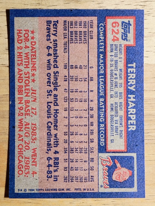 1984 Topps #624 Terry Harper