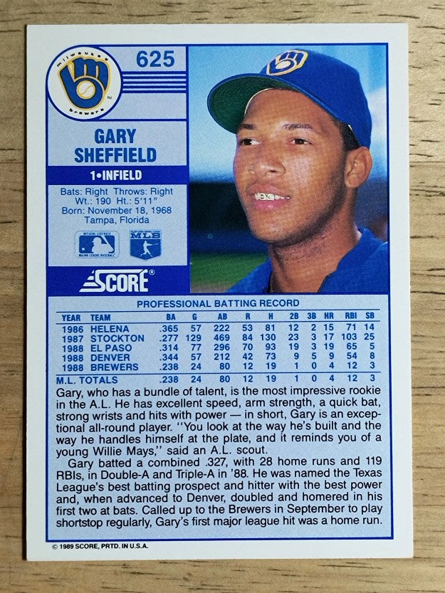 1989 Score #625 Gary Sheffield RC