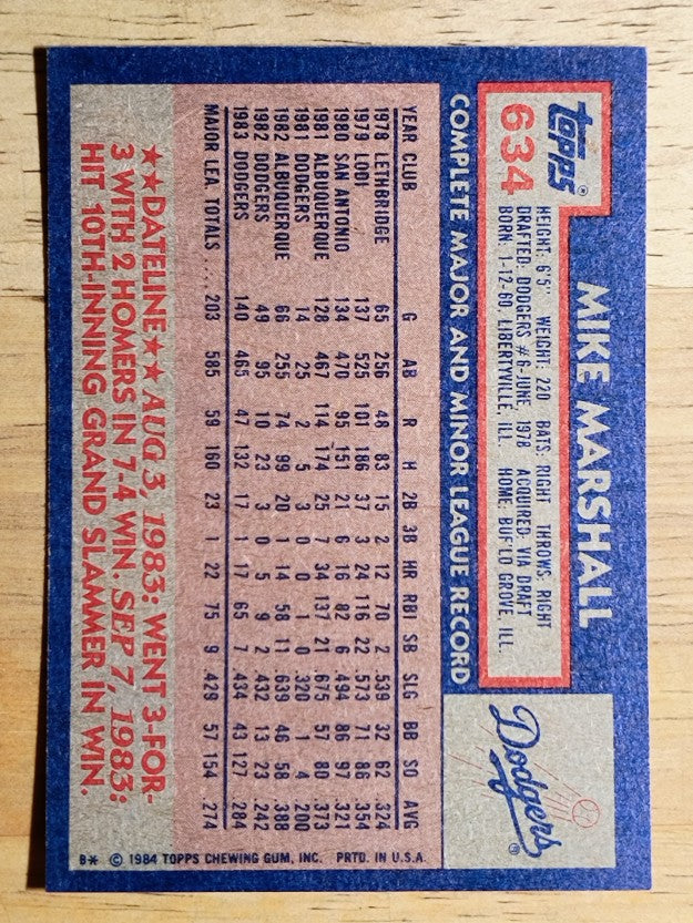 1984 Topps #634 Mike Marshall