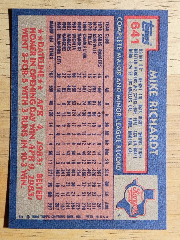 1984 Topps #641 Mike Richardt