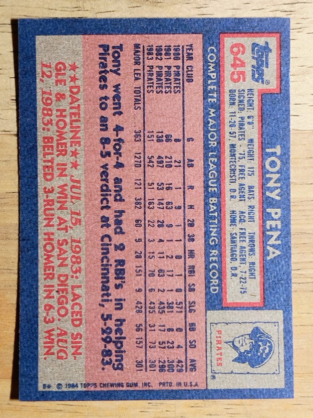 1984 Topps #645 Tony Pena