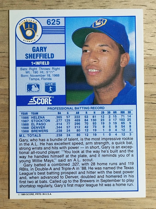 1989 Score #625 Gary Sheffield RC