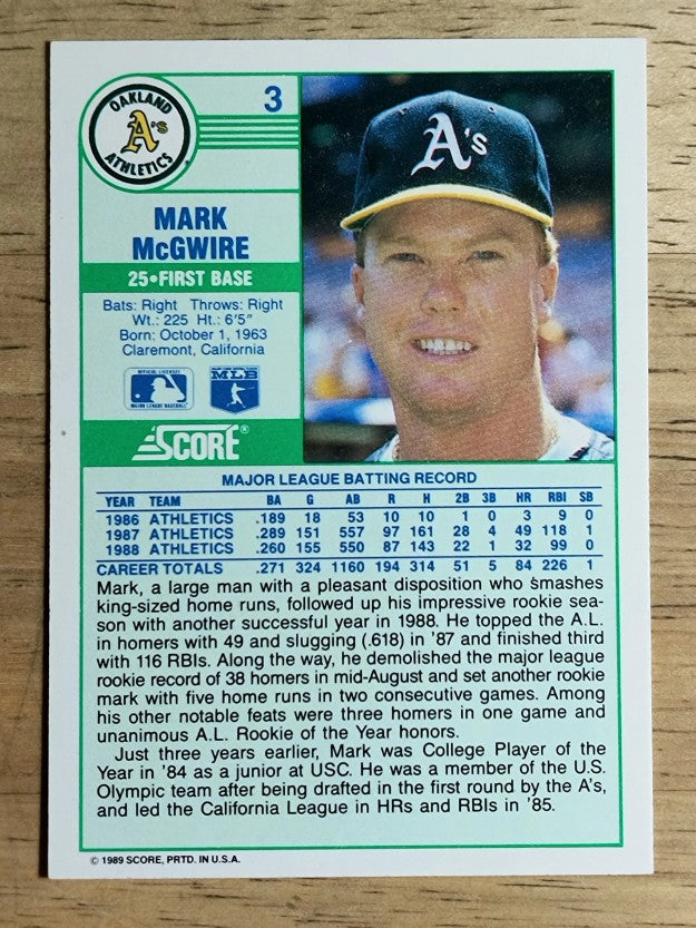 1989 Score #3 Mark McGwire