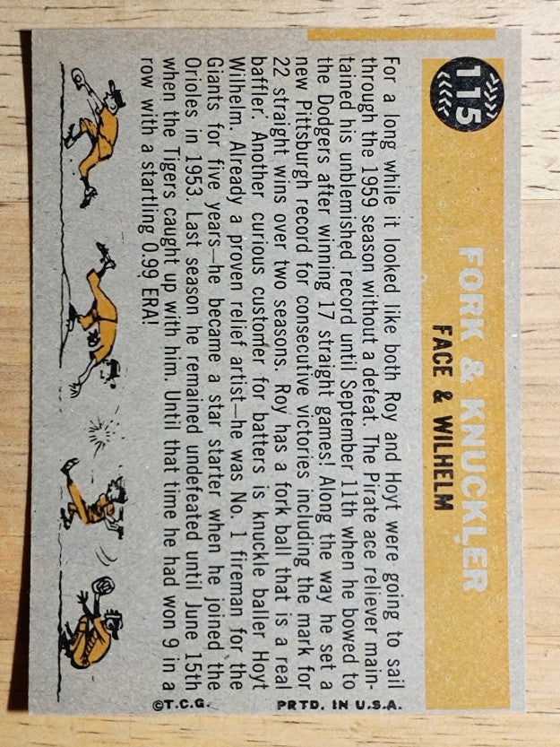 1960 Topps #115 Fork and Knuckler/Roy Face/Hoyt Wilhelm (NM)