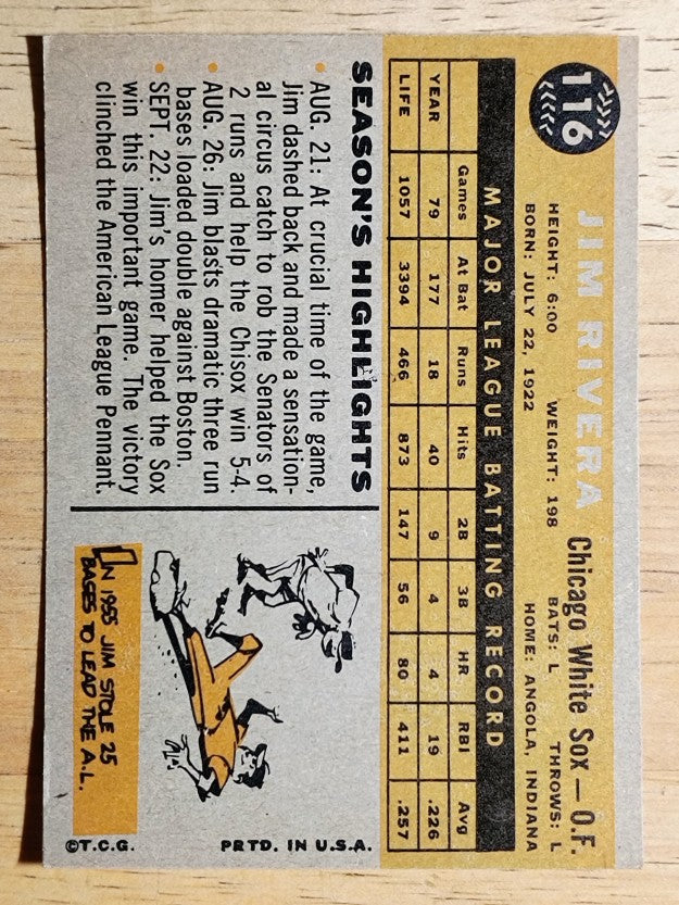 1960 Topps #116 Jim Rivera (EXMT)