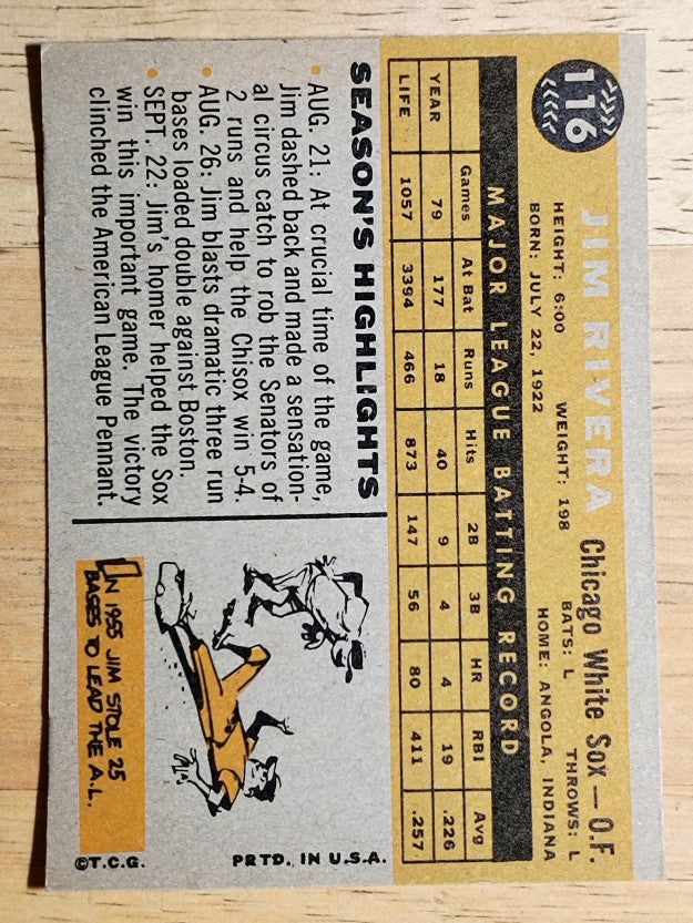 1960 Topps #116 Jim Rivera (EX)
