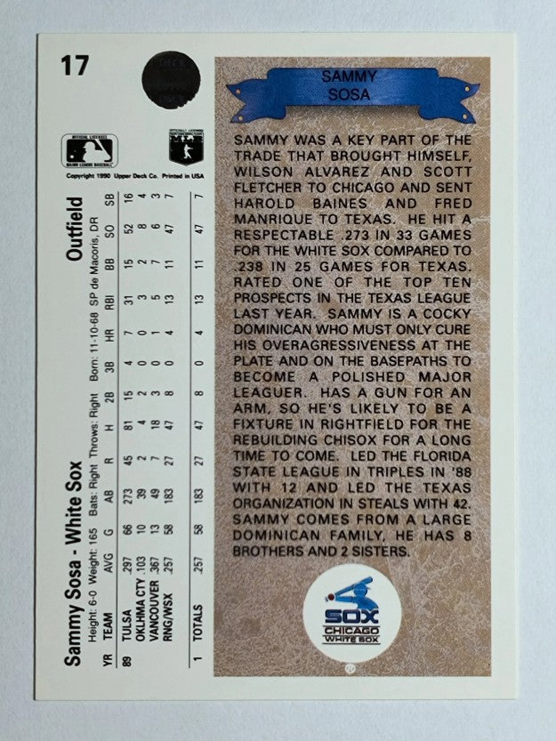1990 Upper Deck #17 Sammy Sosa RC