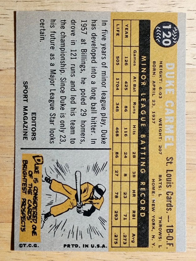 1960 Topps #120 Duke Carmel RS RC (EXMT)