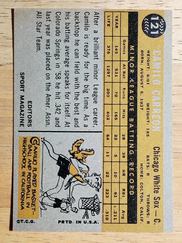 1960 Topps #121 Camilo Carreon RS RC (EXMT)