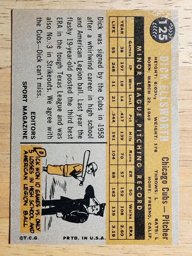 1960 Topps #125 Dick Ellsworth RS RC (VGEX)