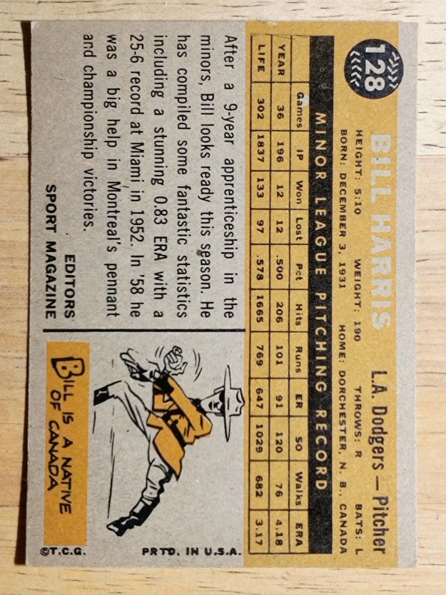 1960 Topps #128 Bill Harris RS RC (EX)