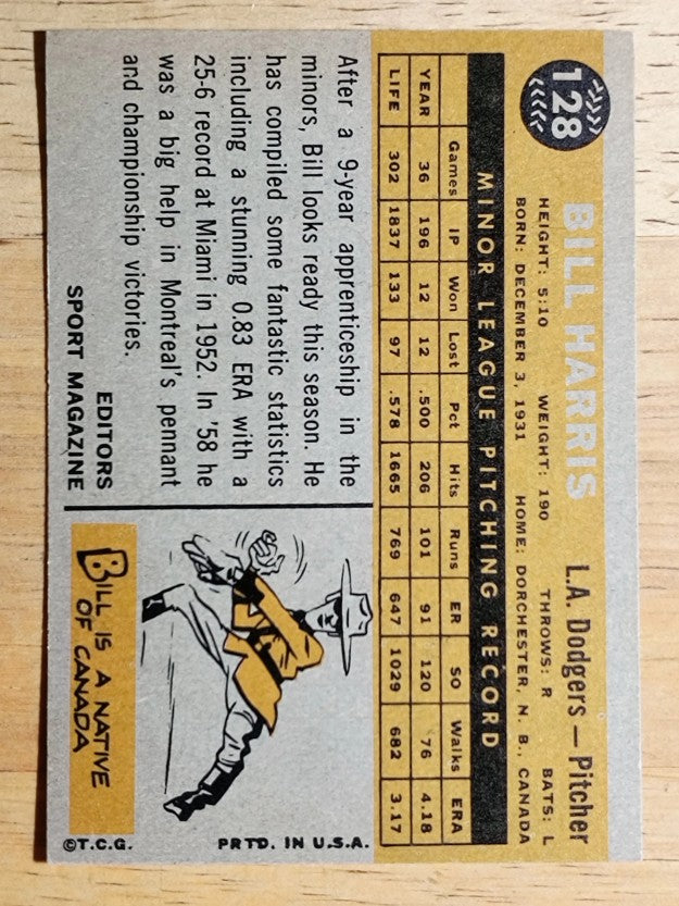 1960 Topps #128 Bill Harris RS RC (EX)