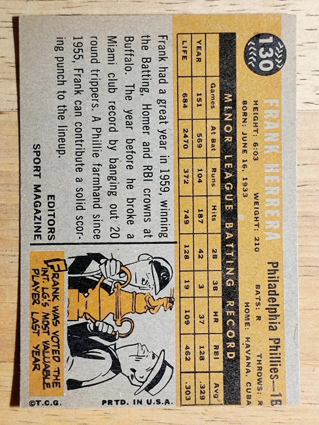 1960 Topps #130 Frank Herrera RS (EXMT)