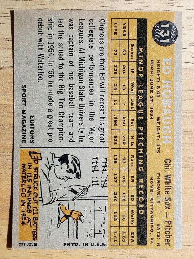 1960 Topps #131 Ed Hobaugh RS RC (EXMT)